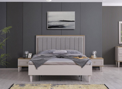 Garnitur Doppelbett Schlafzimmer Bett Nachttische Grau Holz Set 3tlg